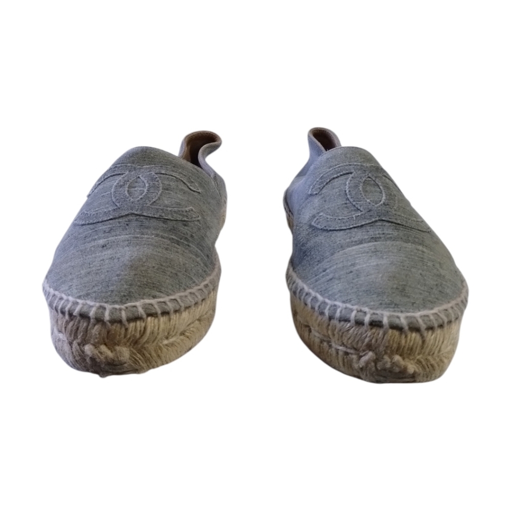 Chanel Grey Suede Espadrille Flats Signature Interlocking CC Logo‎ Women's 7 - Picture 3 of 5